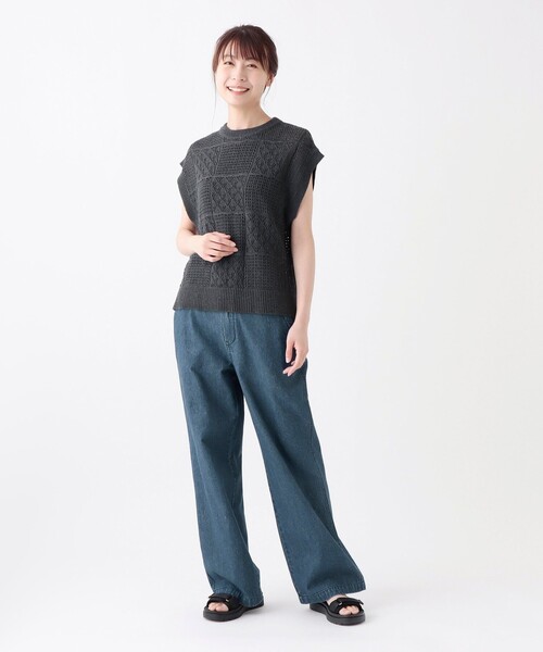 Afternoon Tea(アフタヌーンティー)の「コットン透かし編みベスト(ベスト・レディース・ダークグレー/ベージュ/グレー・MEDIUM)」の9枚目の写真
