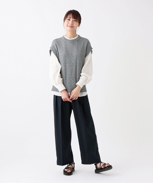 Afternoon Tea(アフタヌーンティー)の「コットン透かし編みベスト(ベスト・レディース・ダークグレー/ベージュ/グレー・MEDIUM)」の11枚目の写真