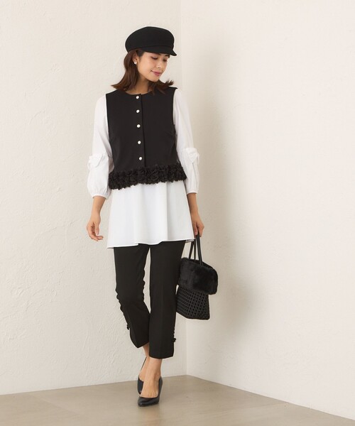 【トゥービーシック】サイズ44 ソフトウールライク パンツ ブラック系 トゥービーシック】サイズ44 ソフトウールライク パンツ ブラック系