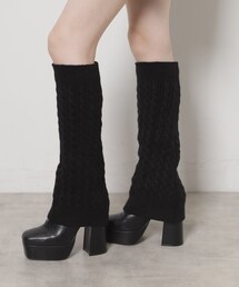 【ラク盛り/約12㎝】ラク盛り厚底2WAYニットカバーレイヤーロングブーツ