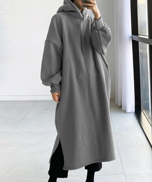 SallyLunn(サリーラン)の「パーカーワンピース(ワンピース・レディース・カーキ/ブラック/グレー・LARGE/MEDIUM)」の3枚目の写真
