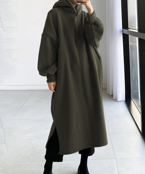 SallyLunn(サリーラン)の「パーカーワンピース(ワンピース・レディース・カーキ/ブラック/グレー・LARGE/MEDIUM)」の1枚目の写真