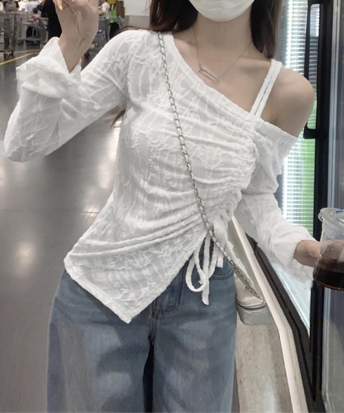 Miniministore(ミニミニストア)の「ワンオフショルダーレースTシャツギャザー(Tシャツ/カットソー・レディース・ブラック/ホワイト・FREE)」の13枚目の写真