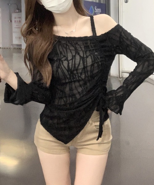 Miniministore(ミニミニストア)の「ワンオフショルダーレースTシャツギャザー(Tシャツ/カットソー・レディース・ブラック/ホワイト・FREE)」の15枚目の写真