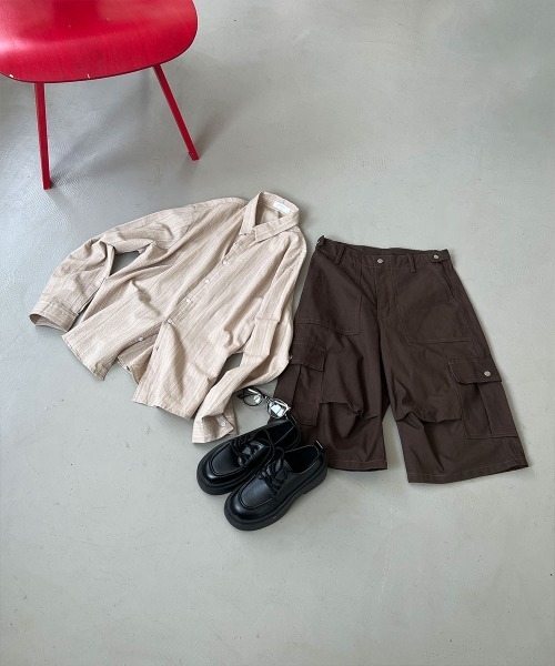 4INT.（フォイント）の「スティッチ ウォッシング カーゴ バミューダ パンツ / サイドボタンでウエスト調節可能（その他パンツ・レディース・ベージュ/チャコール/ブラウン・S/M/L）」の8枚目の写真