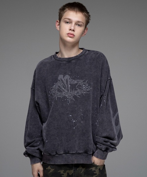ILL'S(イルズ)の「ピグメント ペイント スウェット メンズ レディース ユニセックス(スウェット・メンズ・ブラック系その他/ブラウン/パープル/ブルー系その他/ブラウン系その他/ブラック・L/M)」の1枚目の写真