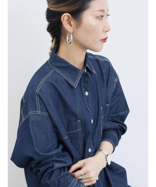 Samansa Mos2 blue(サマンサモスモスブルー)の「デニムオーバーシャツ(シャツ/ブラウス・レディース・ネイビー/ブルー/ブラック・F)」の6枚目の写真