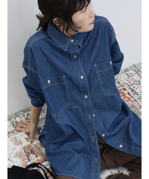 Samansa Mos2 blue(サマンサモスモスブルー)の「デニムオーバーシャツ(シャツ/ブラウス・レディース・ネイビー/ブルー/ブラック・F)」の11枚目の写真