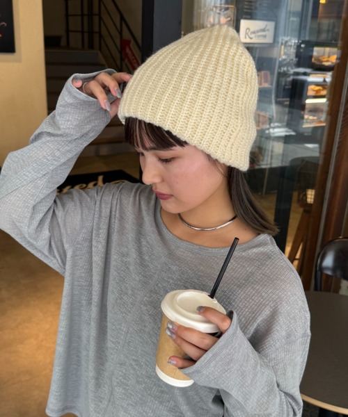 CIAOPANIC TYPY（チャオパニックティピー）の「太リブニットビーニー（ニットキャップ/ビーニー・レディース・ブラウン/ブラック/サックスブルー/オフホワイト/グレー・ONE SIZE）」の2枚目の写真