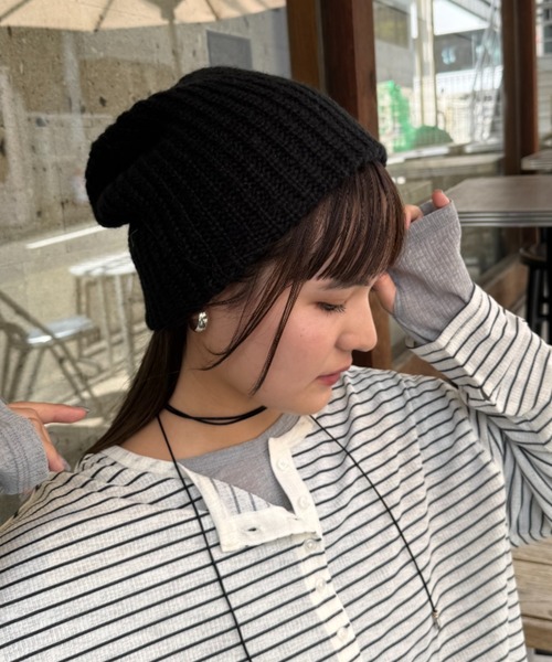 CIAOPANIC TYPY（チャオパニックティピー）の「太リブニットビーニー（ニットキャップ/ビーニー・レディース・ブラウン/ブラック/サックスブルー/オフホワイト/グレー・ONE SIZE）」の3枚目の写真