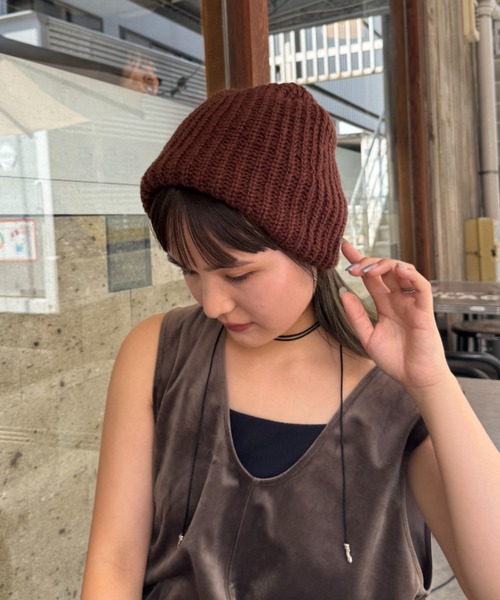 CIAOPANIC TYPY（チャオパニックティピー）の「太リブニットビーニー（ニットキャップ/ビーニー・レディース・ブラウン/ブラック/サックスブルー/オフホワイト/グレー・ONE SIZE）」の10枚目の写真