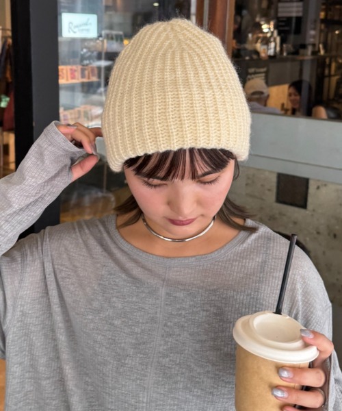 CIAOPANIC TYPY（チャオパニックティピー）の「太リブニットビーニー（ニットキャップ/ビーニー・レディース・ブラウン/ブラック/サックスブルー/オフホワイト/グレー・ONE SIZE）」の6枚目の写真