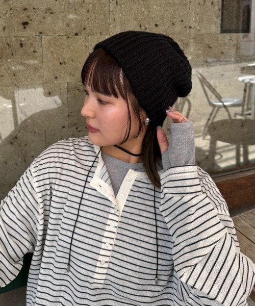 CIAOPANIC TYPY（チャオパニックティピー）の「太リブニットビーニー（ニットキャップ/ビーニー・レディース・ブラウン/ブラック/サックスブルー/オフホワイト/グレー・ONE SIZE）」の7枚目の写真