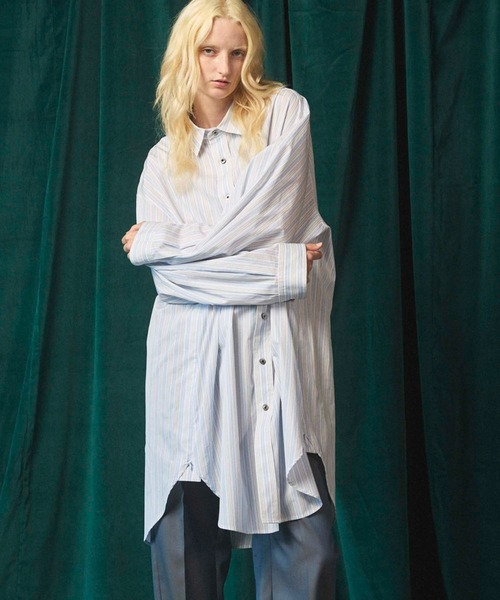 MAISON SPECIAL(メゾンスペシャル)の「《UNISEX》【Italian Dead Stock Fabric】Prime-Over Maxi Shirts Coat/プライムオーバーマキシシャツコート【MAISON SPECIAL/メゾンスペシャル】(シャツ/ブラウス・メンズ・サックスブルー/ブラウン/ホワイト/イエロー/グリーン/チャコールグレー/グレー・2/1)」の6枚目の写真