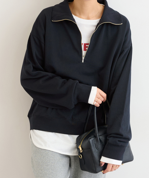 JOURNAL STANDARD relume(ジャーナルスタンダード レリューム)の「ハーフジップライトスウェット(Tシャツ/カットソー・レディース・ネイビー/ボルドー・FREE)」の2枚目の写真