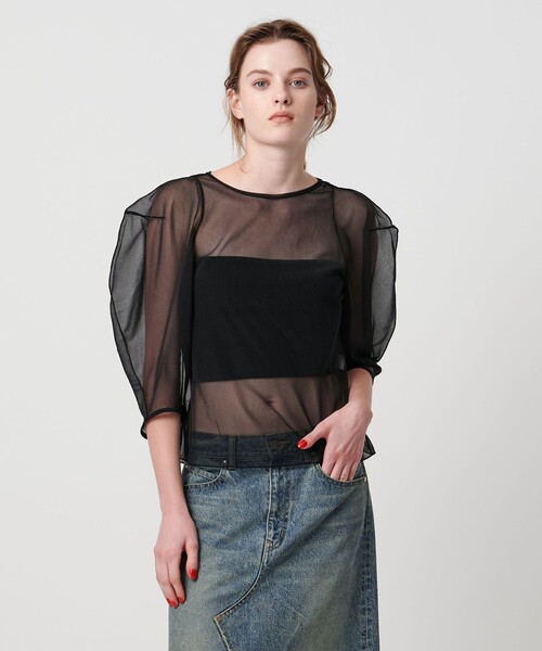 ASTRAET（アストラット）の「＜ASTRAET＞ シアー パフスリーブカットソー（Tシャツ/カットソー・レディース・ナチュラル/ブラック・FREE）」の10枚目の写真