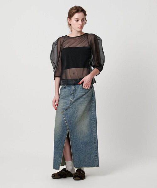 ASTRAET（アストラット）の「＜ASTRAET＞ シアー パフスリーブカットソー（Tシャツ/カットソー・レディース・ナチュラル/ブラック・FREE）」の12枚目の写真