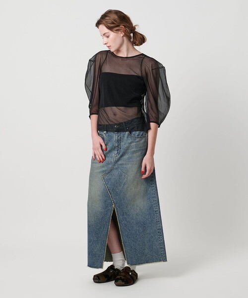 ASTRAET（アストラット）の「＜ASTRAET＞ シアー パフスリーブカットソー（Tシャツ/カットソー・レディース・ナチュラル/ブラック・FREE）」の14枚目の写真