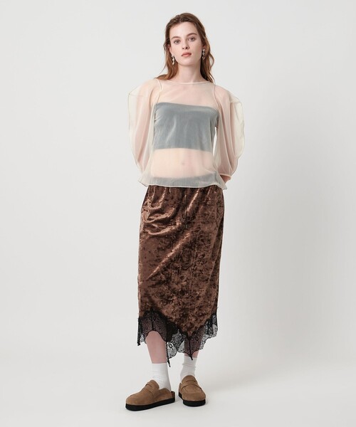 ASTRAET（アストラット）の「＜ASTRAET＞ シアー パフスリーブカットソー（Tシャツ/カットソー・レディース・ナチュラル/ブラック・FREE）」の3枚目の写真