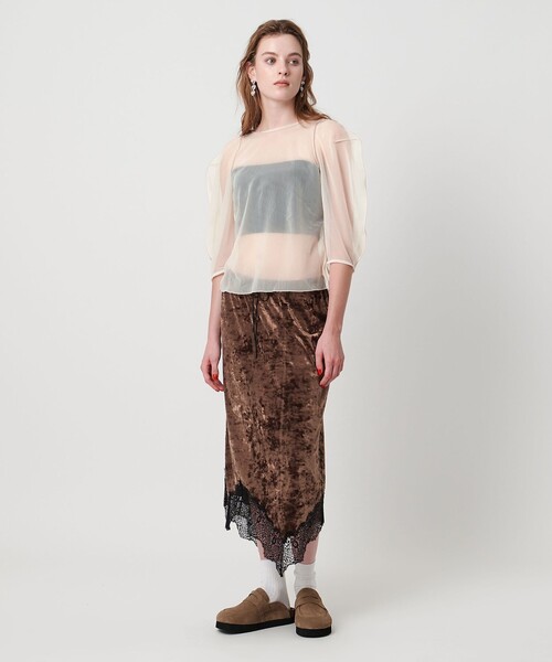 ASTRAET（アストラット）の「＜ASTRAET＞ シアー パフスリーブカットソー（Tシャツ/カットソー・レディース・ナチュラル/ブラック・FREE）」の8枚目の写真