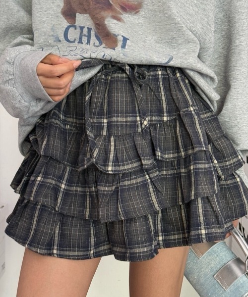 セール】【新作・全8色展開】チェックティアードミニスカート