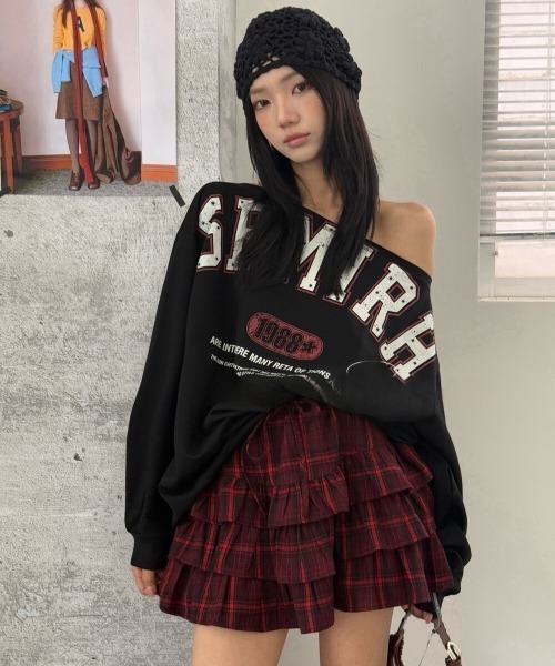 Sibra（シブラ）の「【新作・全8色展開】チェックティアードミニスカート（スカート・レディース・ネイビー/ワイン/チャコールグレー/ブラウン/レッド/ベージュ/ブラック/ブラウン×イエロー・M）」の20枚目の写真