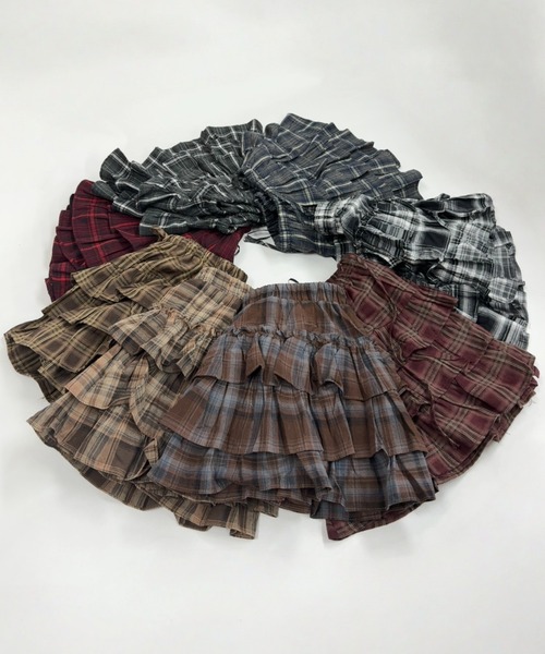 Sibra（シブラ）の「【新作・全8色展開】チェックティアードミニスカート（スカート・レディース・ネイビー/ワイン/チャコールグレー/ブラウン/レッド/ベージュ/ブラック/ブラウン×イエロー・M）」の15枚目の写真