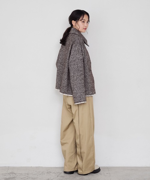 forksy.】ヘリンボーンフリンジ衿付きファスナージャケット forksy