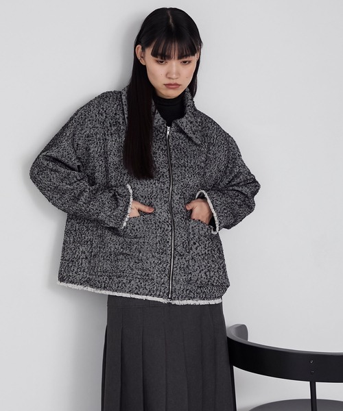 forksy.(フォルクシー)の「【forksy.】ヘリンボーンフリンジ衿付きファスナージャケット(その他アウター・レディース・ブラウン/ブラック/グレー・FREE)」の12枚目の写真