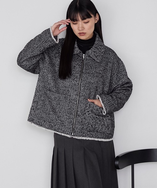 forksy.(フォルクシー)の「【forksy.】ヘリンボーンフリンジ衿付きファスナージャケット(その他アウター・レディース・ブラウン/ブラック/グレー・FREE)」の13枚目の写真