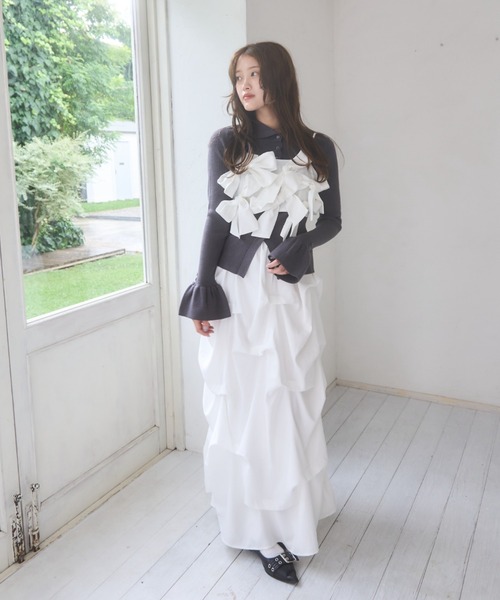 mellowneon（メロウネオン）の「リボンビスチェタックスカートセットアップ（セットアップ・レディース・チャコールグレー/アイボリー・SMALL/MEDIUM）」の21枚目の写真