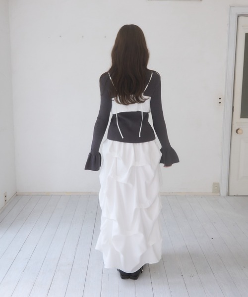 mellowneon（メロウネオン）の「リボンビスチェタックスカートセットアップ（セットアップ・レディース・チャコールグレー/アイボリー・SMALL/MEDIUM）」の16枚目の写真