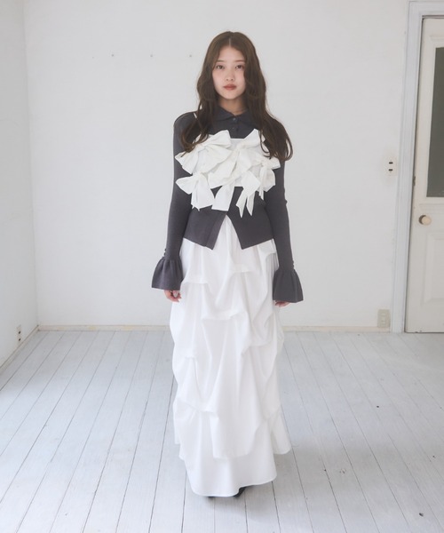 mellowneon（メロウネオン）の「リボンビスチェタックスカートセットアップ（セットアップ・レディース・チャコールグレー/アイボリー・SMALL/MEDIUM）」の13枚目の写真