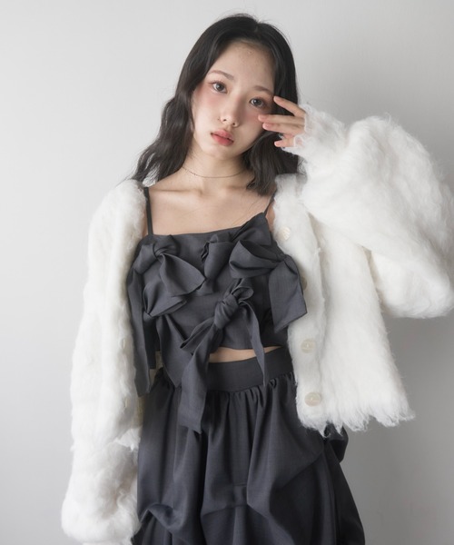 mellowneon（メロウネオン）の「リボンビスチェタックスカートセットアップ（セットアップ・レディース・チャコールグレー/アイボリー・SMALL/MEDIUM）」の18枚目の写真