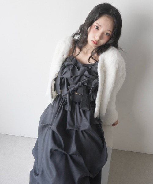 mellowneon（メロウネオン）の「リボンビスチェタックスカートセットアップ（セットアップ・レディース・チャコールグレー/アイボリー・SMALL/MEDIUM）」の17枚目の写真