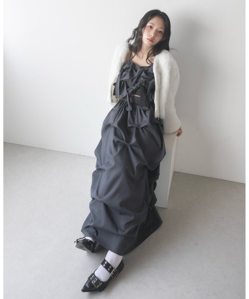 mellowneon（メロウネオン）の「リボンビスチェタックスカートセットアップ（セットアップ・レディース・チャコールグレー/アイボリー・SMALL/MEDIUM）」の20枚目の写真