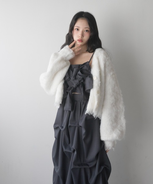 mellowneon（メロウネオン）の「リボンビスチェタックスカートセットアップ（セットアップ・レディース・チャコールグレー/アイボリー・SMALL/MEDIUM）」の8枚目の写真