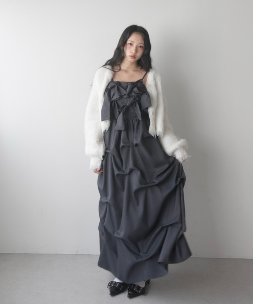 mellowneon（メロウネオン）の「リボンビスチェタックスカートセットアップ（セットアップ・レディース・チャコールグレー/アイボリー・SMALL/MEDIUM）」の19枚目の写真