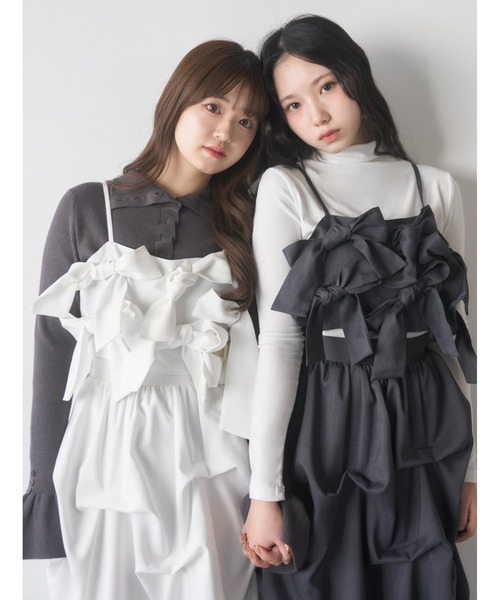 mellowneon（メロウネオン）の「リボンビスチェタックスカートセットアップ（セットアップ・レディース・チャコールグレー/アイボリー・SMALL/MEDIUM）」の12枚目の写真