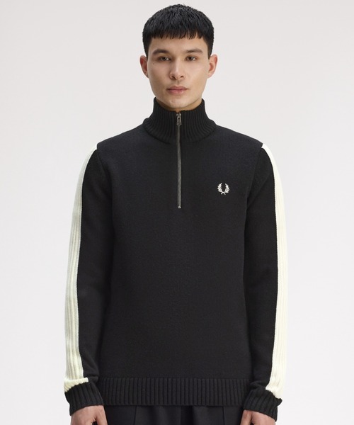 FRED PERRY(フレッドペリー)の「Ribbed Sleeve Half Zip Jumper/リブ袖ハーフジップニット(ニット/セーター・メンズ・ブラック・M/L)」の10枚目の写真