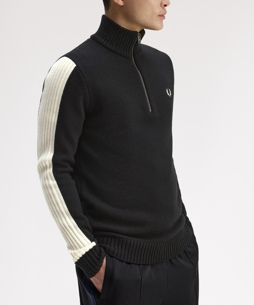 FRED PERRY(フレッドペリー)の「Ribbed Sleeve Half Zip Jumper/リブ袖ハーフジップニット(ニット/セーター・メンズ・ブラック・M/L)」の7枚目の写真