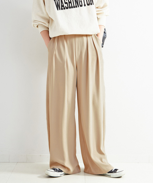 B.C STOCK(ベーセーストック)の「《追加3》【WEB限定】ウォッシャブル / タックワイドパンツ(スラックス・レディース・ブラック/ベージュ/ブラウン・SMALL/MEDIUM)」の3枚目の写真