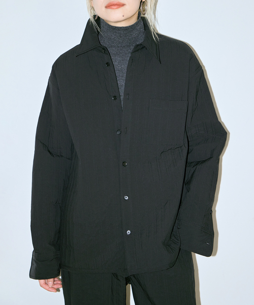 CITYSHOP（シティーショップ）の「STRIPED QUILTED SHIRT BLOUSON：シャツ（シャツ/ブラウス・レディース・ブラック・FREE）」の2枚目の写真