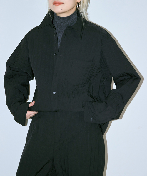 CITYSHOP（シティーショップ）の「STRIPED QUILTED SHIRT BLOUSON：シャツ（シャツ/ブラウス・レディース・ブラック・FREE）」の4枚目の写真