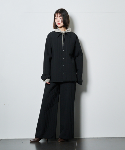 CITYSHOP（シティーショップ）の「STRIPED QUILTED SHIRT BLOUSON：シャツ（シャツ/ブラウス・レディース・ブラック・FREE）」の7枚目の写真