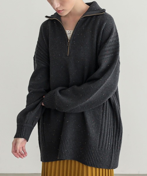 n'OrLABEL（ノアールレーベル）の「ネップヤーンハーフジップニット（ニット/セーター・レディース・オレンジ/チャコールグレー/グリーン・FREE）」の2枚目の写真