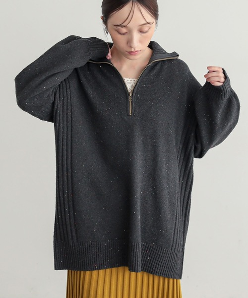 n'OrLABEL（ノアールレーベル）の「ネップヤーンハーフジップニット（ニット/セーター・レディース・オレンジ/チャコールグレー/グリーン・FREE）」の9枚目の写真