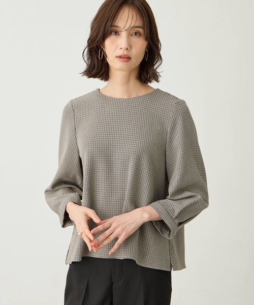 セール】【ローズオイル加工】千鳥柄ブラウス【セットアップ対応