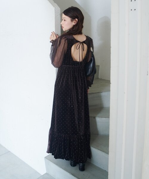 結婚式 オケージョン kastane ベロア ワンピース 結婚式/オケージョン/2サイズ展開/WEB先行】ベロアスタッズワンピース