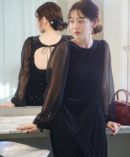 結婚式 オケージョン kastane ベロア ワンピース 結婚式/オケージョン/2サイズ展開/WEB先行】ベロアスタッズワンピース